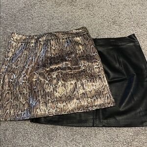 Faux leather and faux snakeskin mini skirts